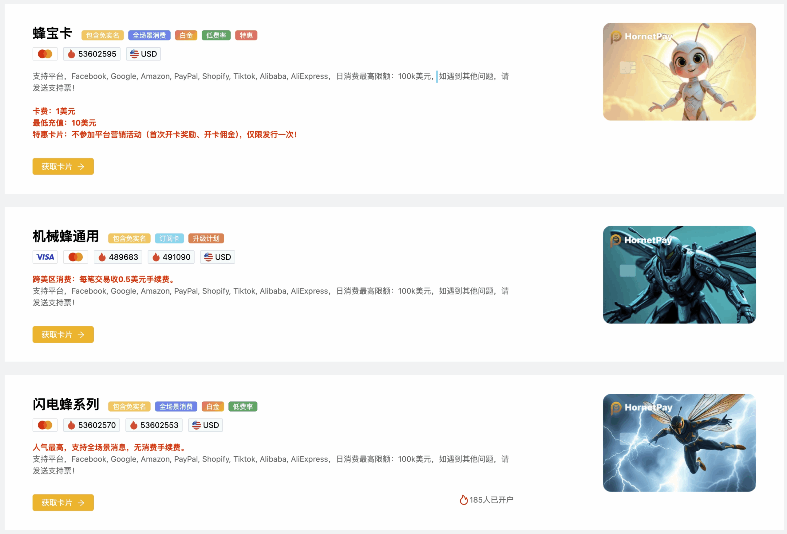 HornetPay 可全场景消费的万事达虚拟卡